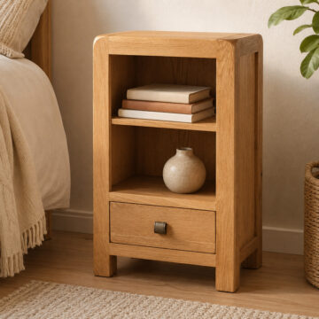 Haven Waxed Oak Low Bookcase With 1 Drawer | Assembled