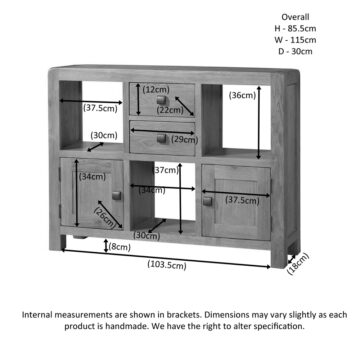 Haven Waxed Oak 2 Door 2 Drawer Low Display Cabinet | Assembled