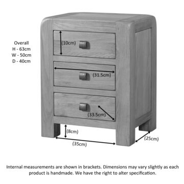 Haven Waxed Oak 3 Drawer Bedside Table | Assembled