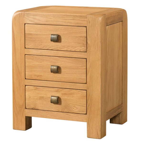 Haven Waxed Oak 3 Drawer Bedside Table | Fully Assembled