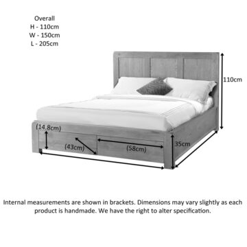 Haven Waxed Oak 4’6 Double Bed With 2 Storage Drawers