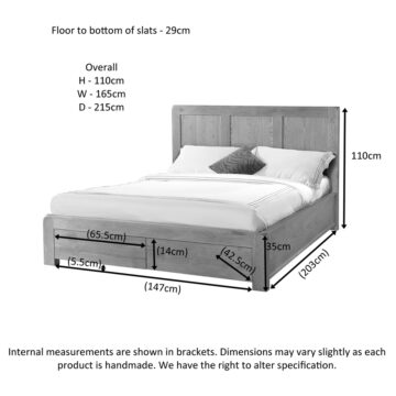 Haven Waxed Oak 5′ King Size Bed With 2 Storage Drawers