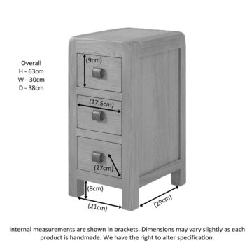 Haven Waxed Oak Compact 3 Drawer Bedside Table | Assembled