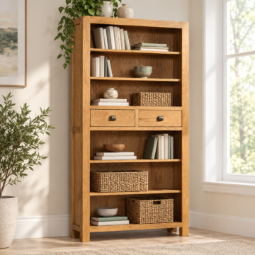 Haven Waxed Oak Tall 2 Drawer Bookcase | Assembled