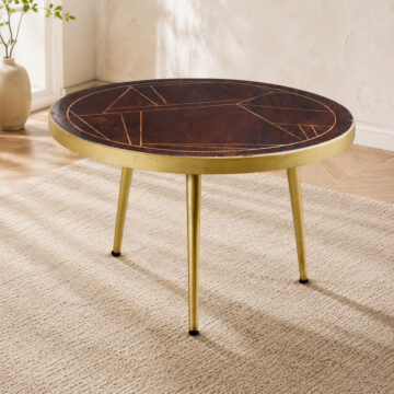 Dark Gold Round Coffee Table | Dark Walnut Finish | Assembled