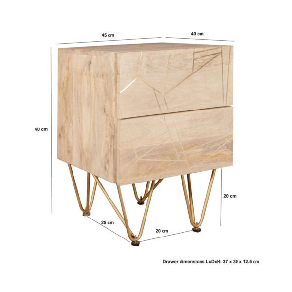Light Gold 2 Drawer Side Table
