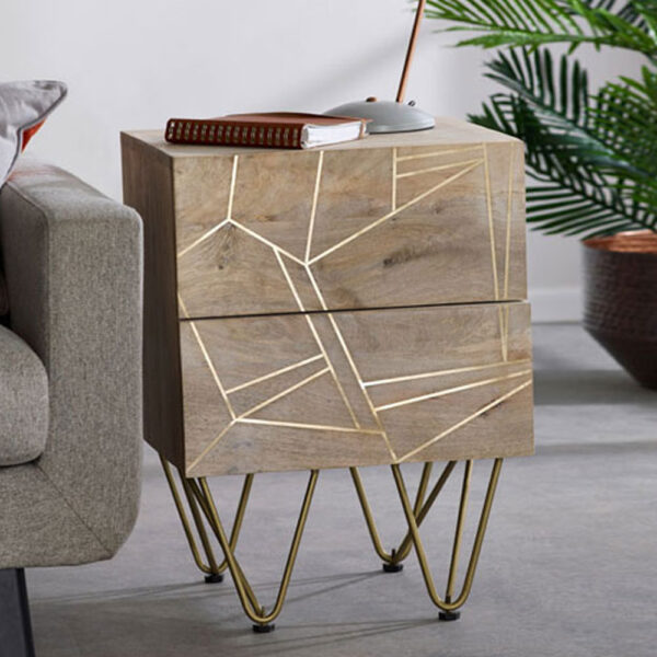Light Gold 2 Drawer Side Table