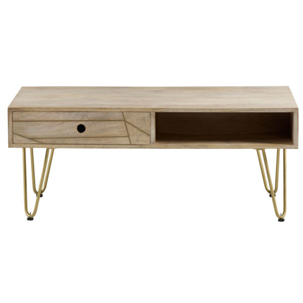 Light Gold Rectangular Coffee Table with Drawer