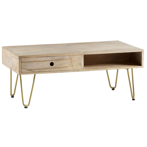 Light Gold Rectangular Coffee Table with Drawer