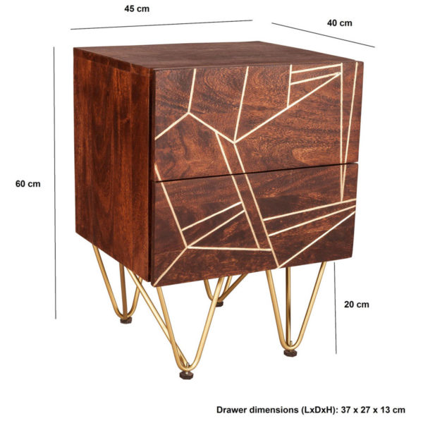 Dark Gold 2 Drawer Side Table