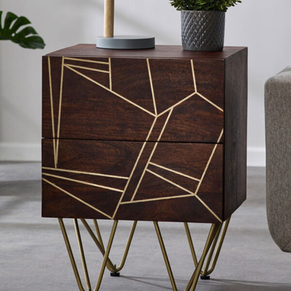 Dark Gold 2 Drawer Side Table