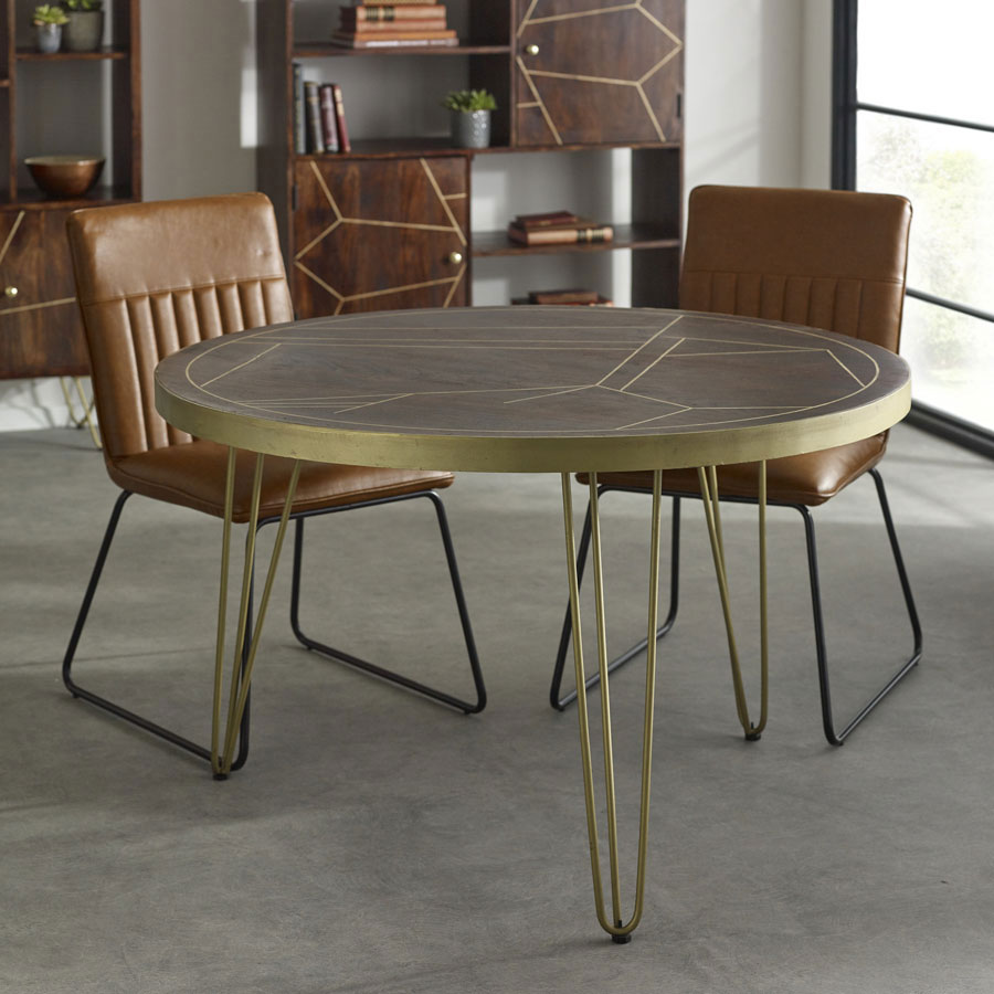 Dark Gold Round Dining Table | Oak World