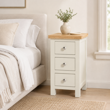 Wynyard Ivory Narrow 3 Drawer Bedside Table | Assembled