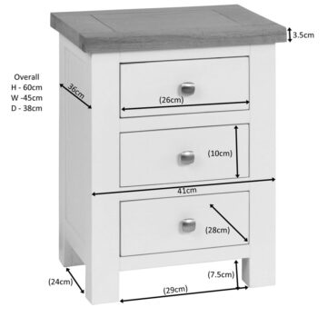 Wynyard Grey 3 Drawer Bedside Table