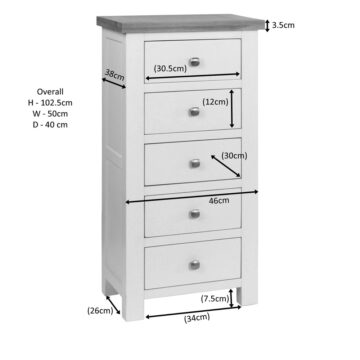 Wynyard White 5 Drawer Tall Chest