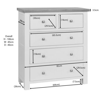 Wynyard Ivory 2 Over 3 Chest of Drawers | Assembled