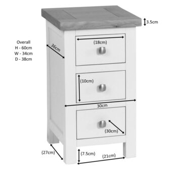 Wynyard White Compact 3 Drawer Bedside | Oak Top