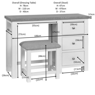Wynyard White 3 Drawer Dressing Table and Stool