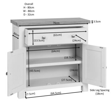 Wynyard Grey 2 Door 1 Drawer Compact Sideboard | Assembled