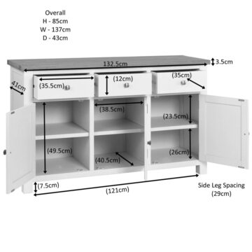 Wynyard White 3 Door 3 Drawer Large Sideboard | Assembled