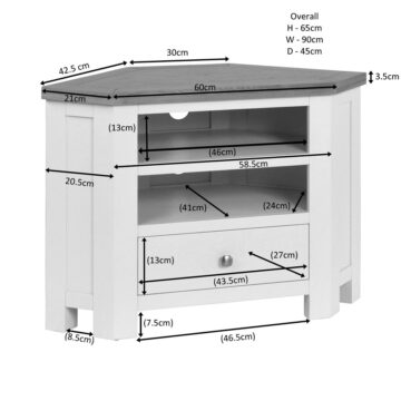 Wynyard Grey 1 Drawer Corner TV Unit 90cm | Assembled