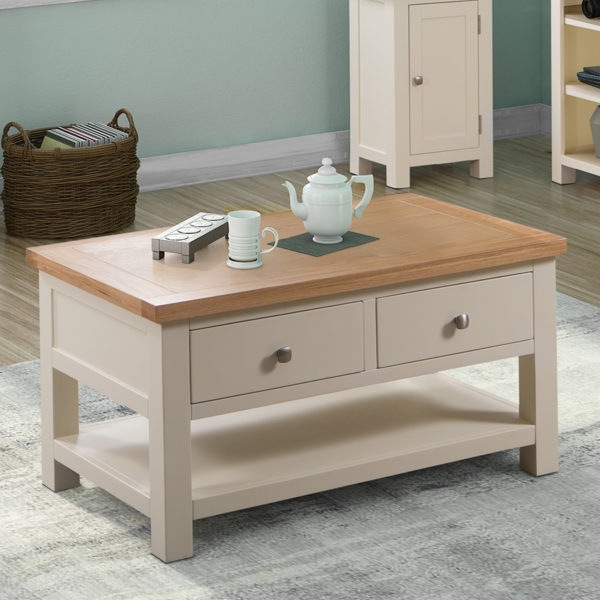 Wynyard Ivory Coffee Table With 2 Drawers | Fully Assembled