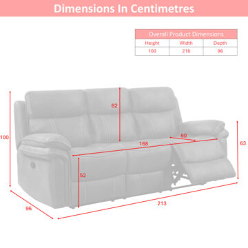 Richmond Charcoal Grey Leather 3 Seat Reclining Sofa