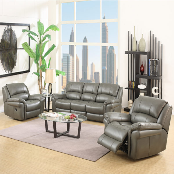 Farnham Grey Leather 3+1+1 Recliner Suite