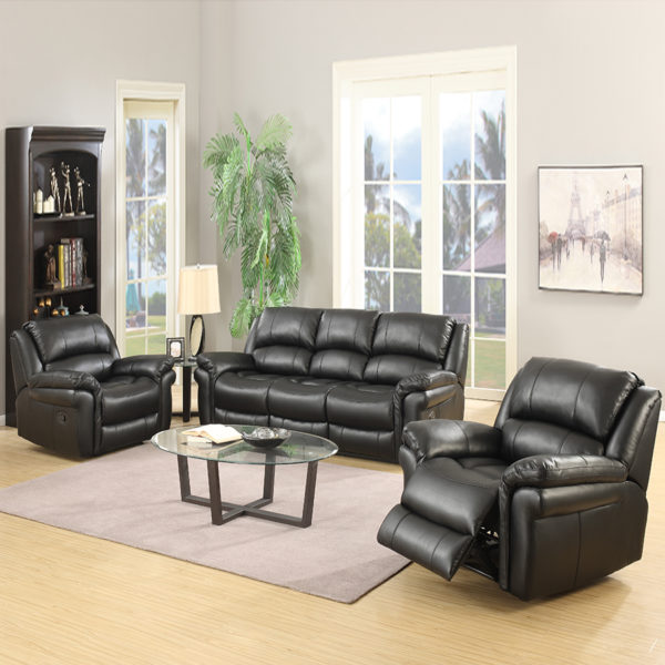 Farnham Black Leather 3+1+1 Recliner Suite