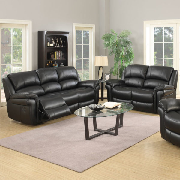 Farnham Black Leather 3+2 Recliner Suite