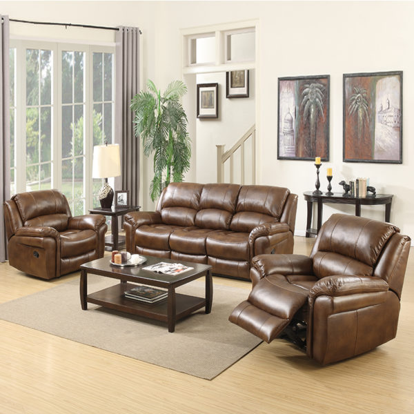 Farnham Tan Leather 3+1+1 Recliner Suite