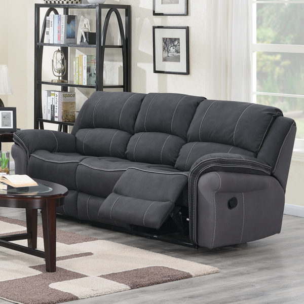 Kingston Fusion Charcoal Fabric Sofa 3 Seat Recliner Grey
