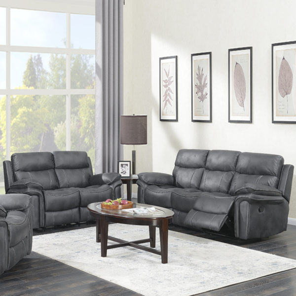 Richmond Charcoal Grey Leather 2 Seat Reclining Sofa