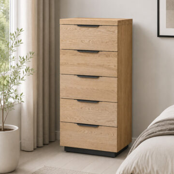 Industrial Oak 5 Drawer Tall Chest | Natural Oil Finish