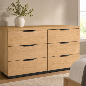 Industrial Oak 6 Drawer Wide Chest | Natural Oil Finish