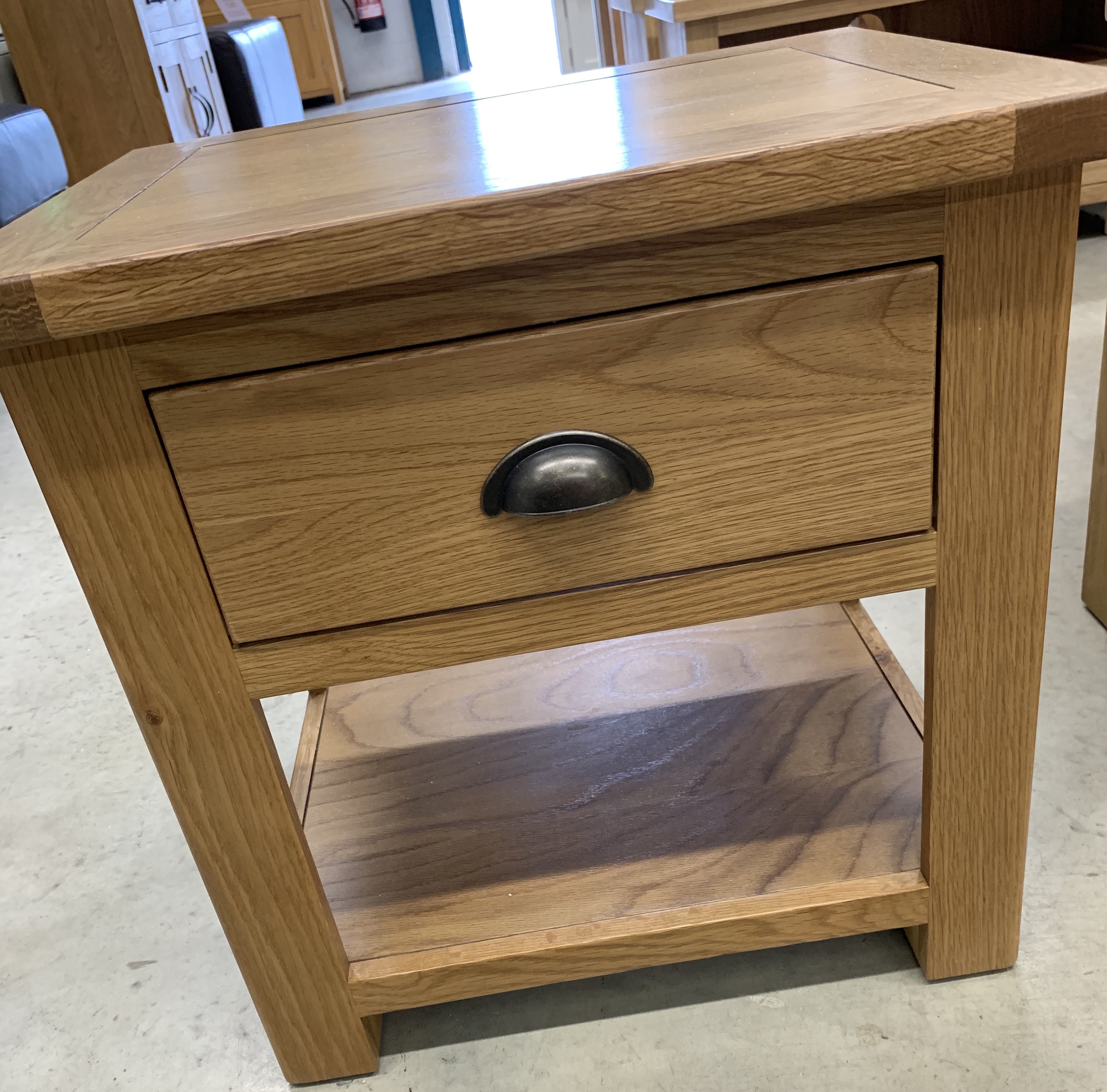 Portland Oak Lamp Table With Drawer Wax Finish Click Collect