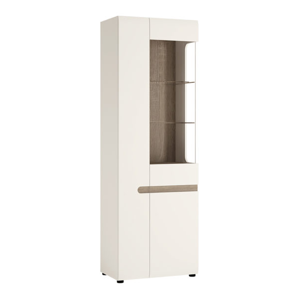 Chelsea White Tall Glazed Narrow Display Unit Left Hand Door | Self Assembly