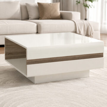 Chelsea White Small Designer Coffee Table | Oak Finish