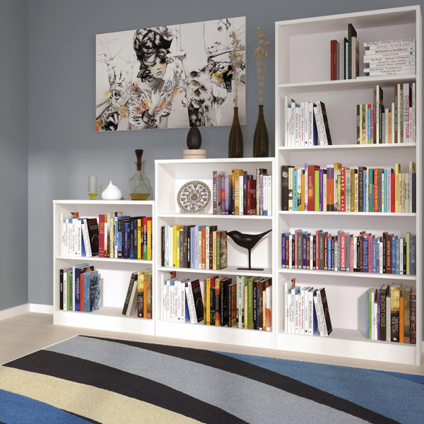 Essentials Medium Wide Painted Bookcase | Pearl White | Self Assembly