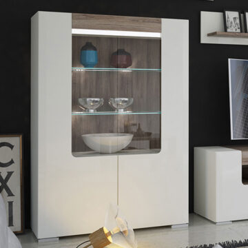White Signature Low Glazed 2 Door Display Cabinet (inc Plexi Lighting)