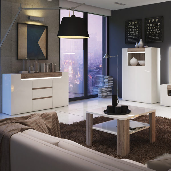 Signature White 2 Door 3 Drawer Sideboard (inc Plexi Lighting) | Self Assembly