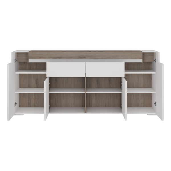 Signature White Wide 4 Door 2 Drawer Sideboard (inc Plexi Lighting) | Self Assembly