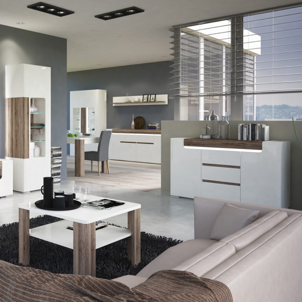 Signature White Wide 4 Door 2 Drawer Sideboard (inc Plexi Lighting) | Self Assembly
