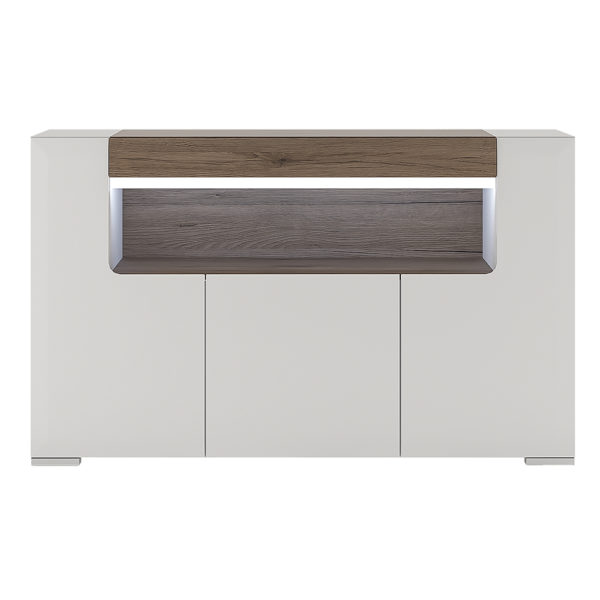 Signature White 3 Door Sideboard with Open Shelving (inc Plexi Lighting) | Self Assembly