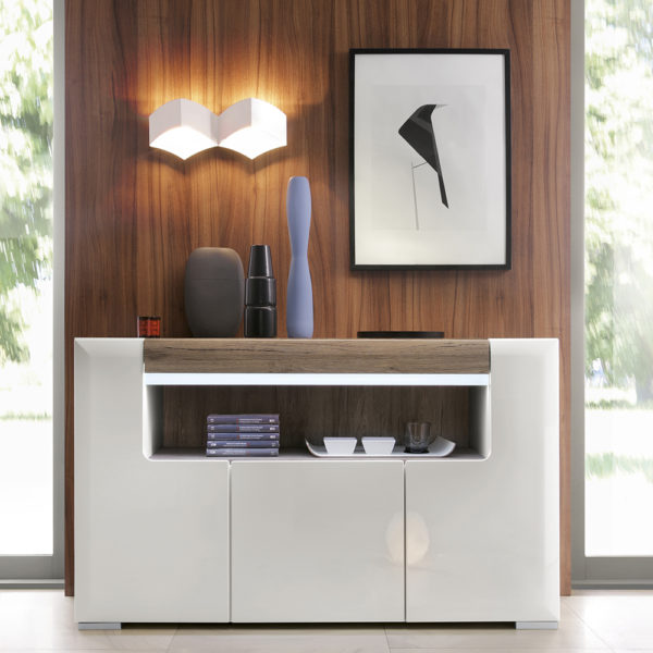 Signature White 3 Door Sideboard with Open Shelving (inc Plexi Lighting) | Self Assembly