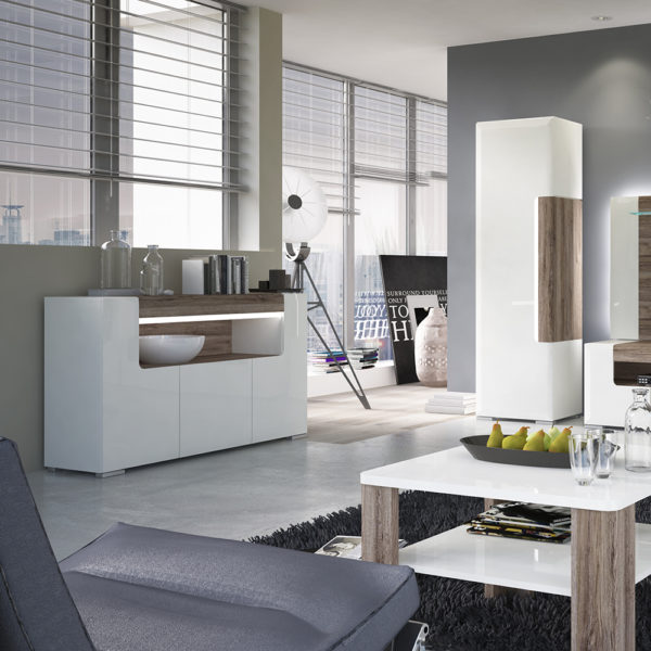Signature White 3 Door Sideboard with Open Shelving (inc Plexi Lighting) | Self Assembly