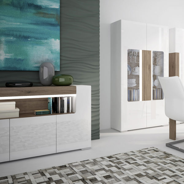 Signature White 3 Door Sideboard with Open Shelving (inc Plexi Lighting) | Self Assembly