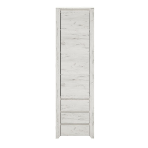 Fiji White Oak Tall Narrow One Door 3 Drawer Narrow Cupboard | Self Assembly