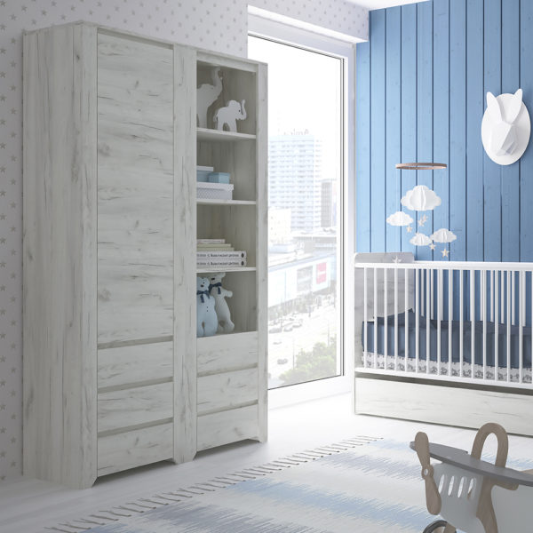 Fiji White Oak Tall Narrow One Door 3 Drawer Narrow Cupboard | Self Assembly