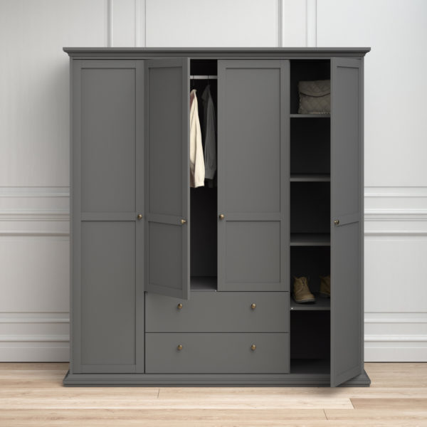 Condo Wardrobe with 4 Doors & 2 Drawers | Matt Grey